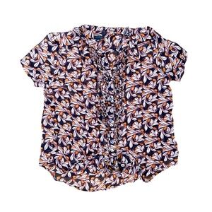 Ann Taylor Floral Sheer Blouse with Ruffle Button Up Detail